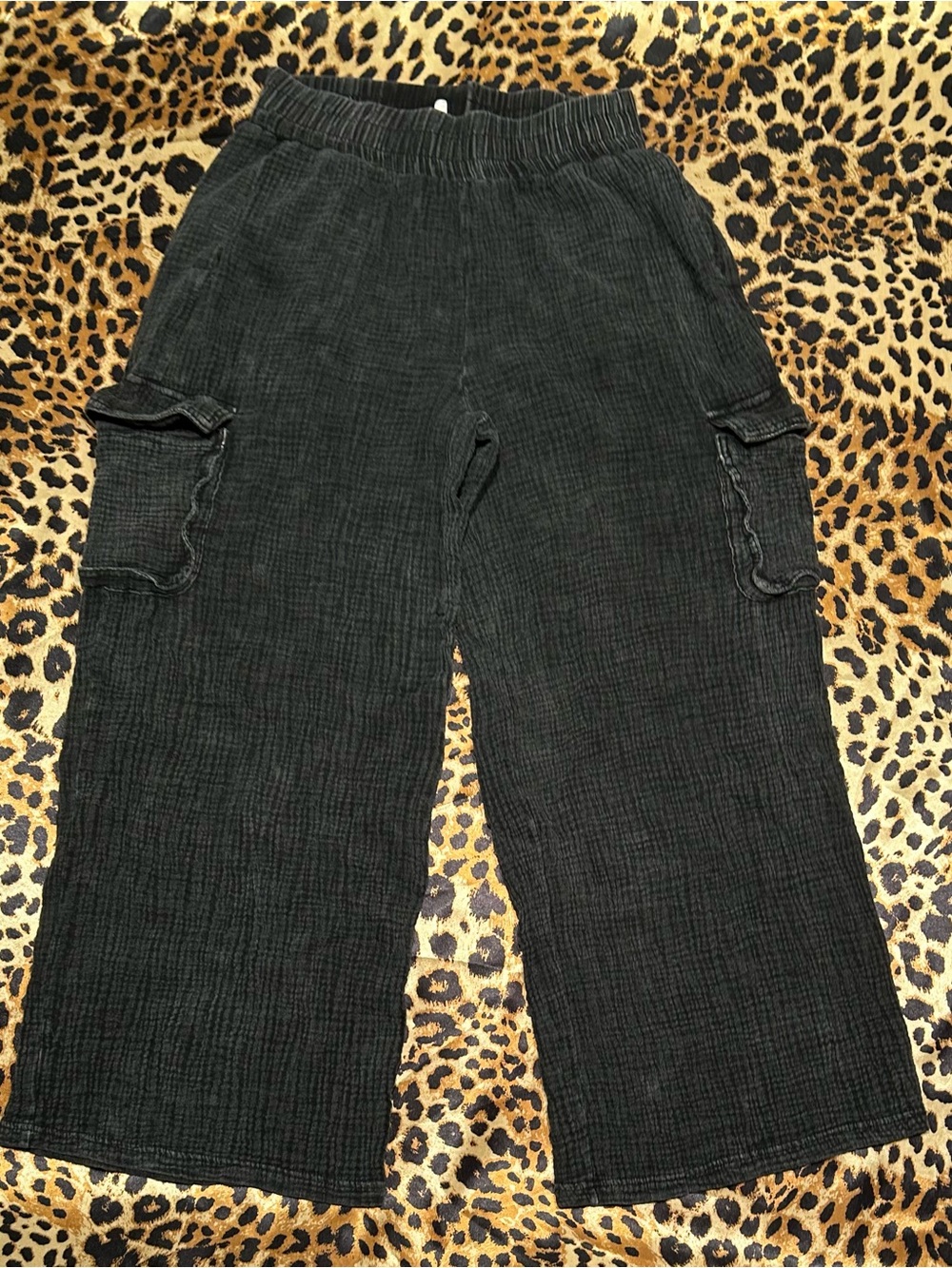 Angel Kiss Black Cotton Gauze Cargo Wide Leg Pants